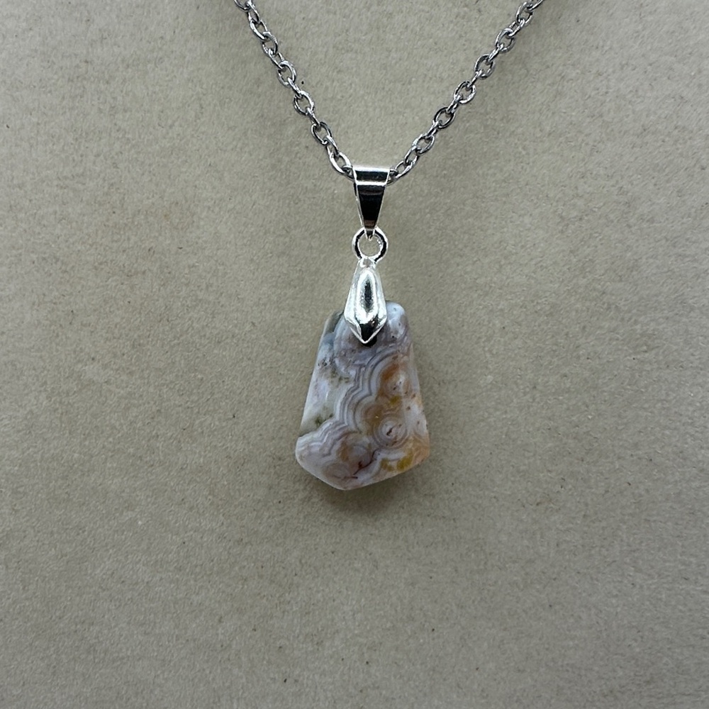 Ocean Jasper Pendant Necklace on Silver Stainless Steel Chain